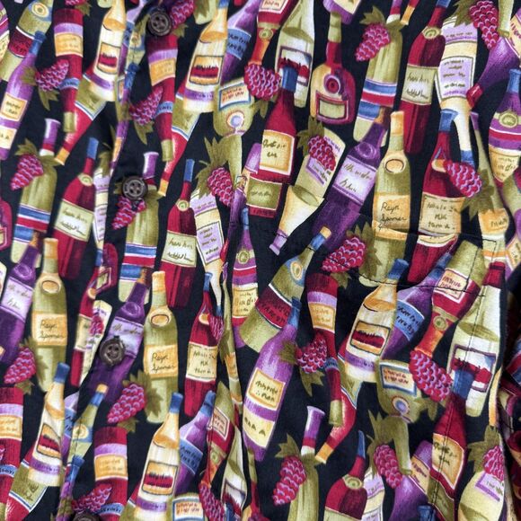 Reyn Spooner Hawaiian Shirt Mens XL Black Wine Bottle Print Tailored in Hawaii - Picture 6 of 10